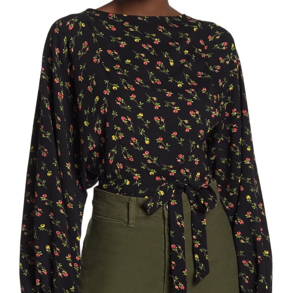 LPA Floral Long Sleeve Tie Crop Blouse S